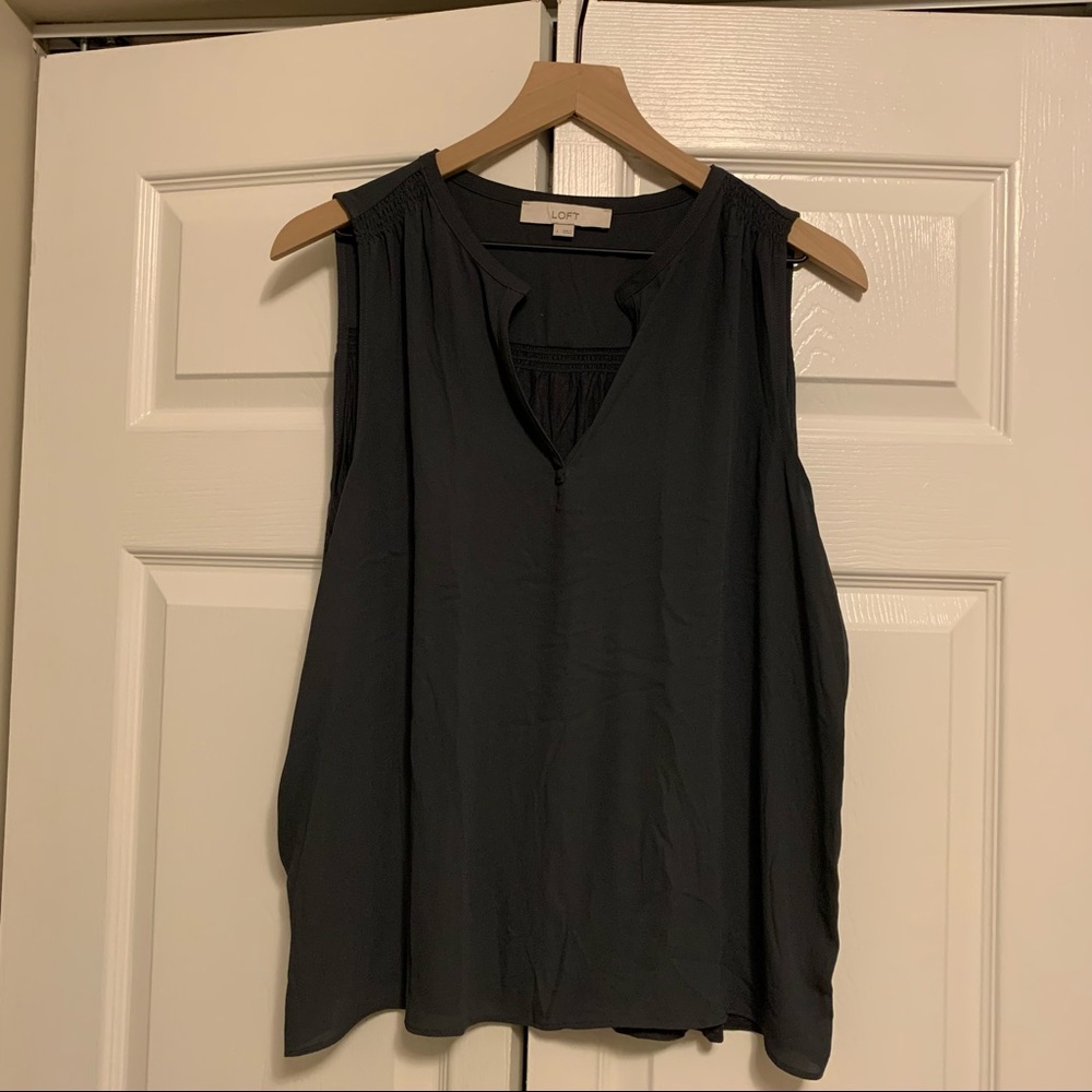 Grey LOFT Vneck sleeveless blouse, size L